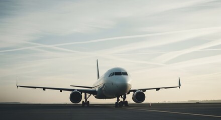 Naklejka premium Airplane on Runway with Sky
