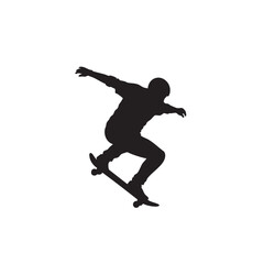 Skateboarder performing a trick in mid air silhouette isolated on white background