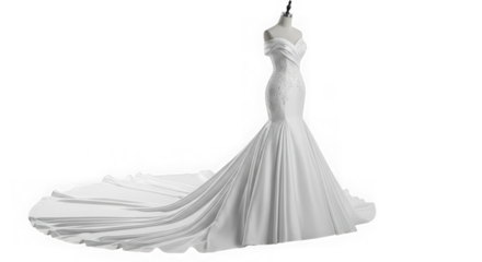 Elegant white mermaid wedding dress isolated on transparent background