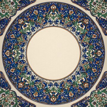 Intricate Blue and Green Floral Motif with Circular Design Elements
