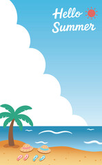 Vertical Summer Beach Scene with Cloud Lettering – Hello Summer02