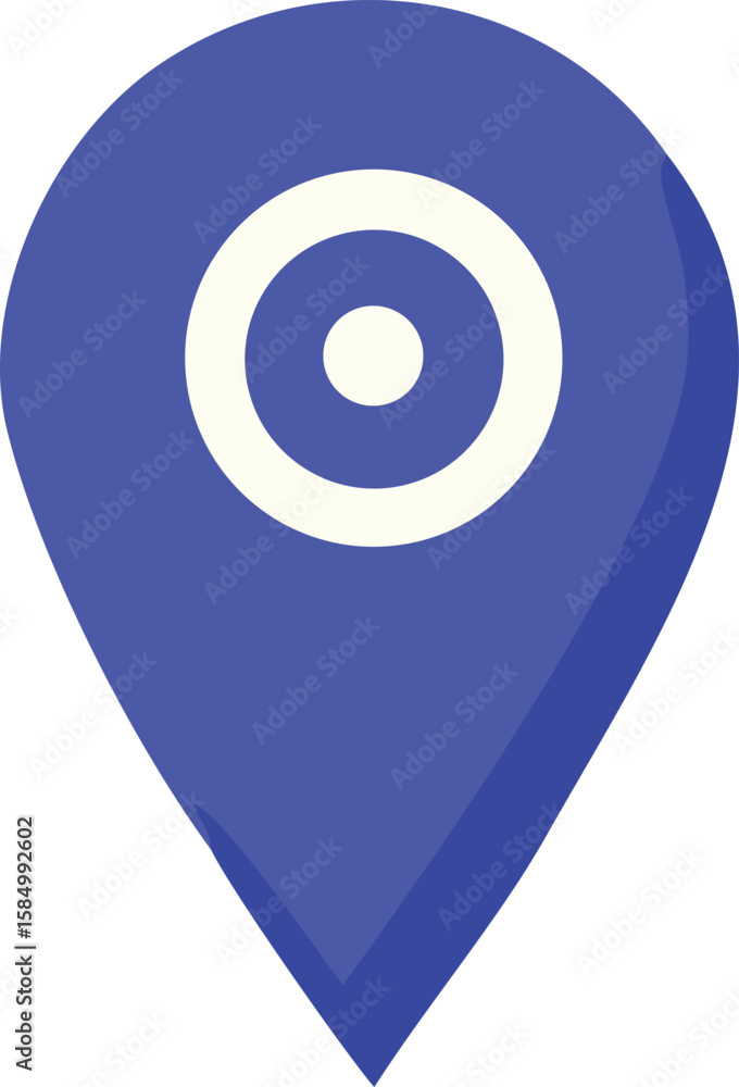 Poster a simple blue location pin icon with concentric circles inside representing a point on a map or a de