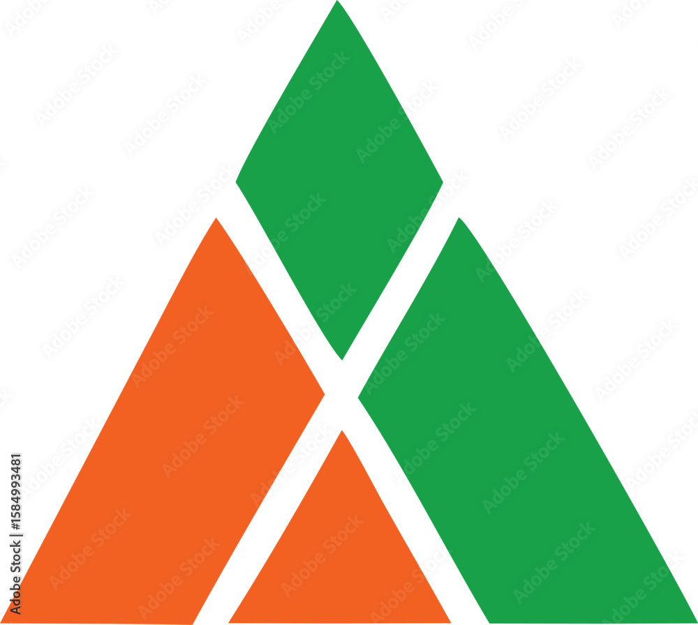 Poster abstract geometric design featuring interlocking orange and green triangular shapes forming a styliz