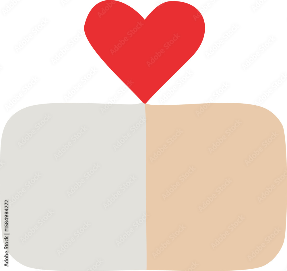 Aufkleber a simple stylized illustration of a red heart placed atop a rounded rectangular shape divided into t