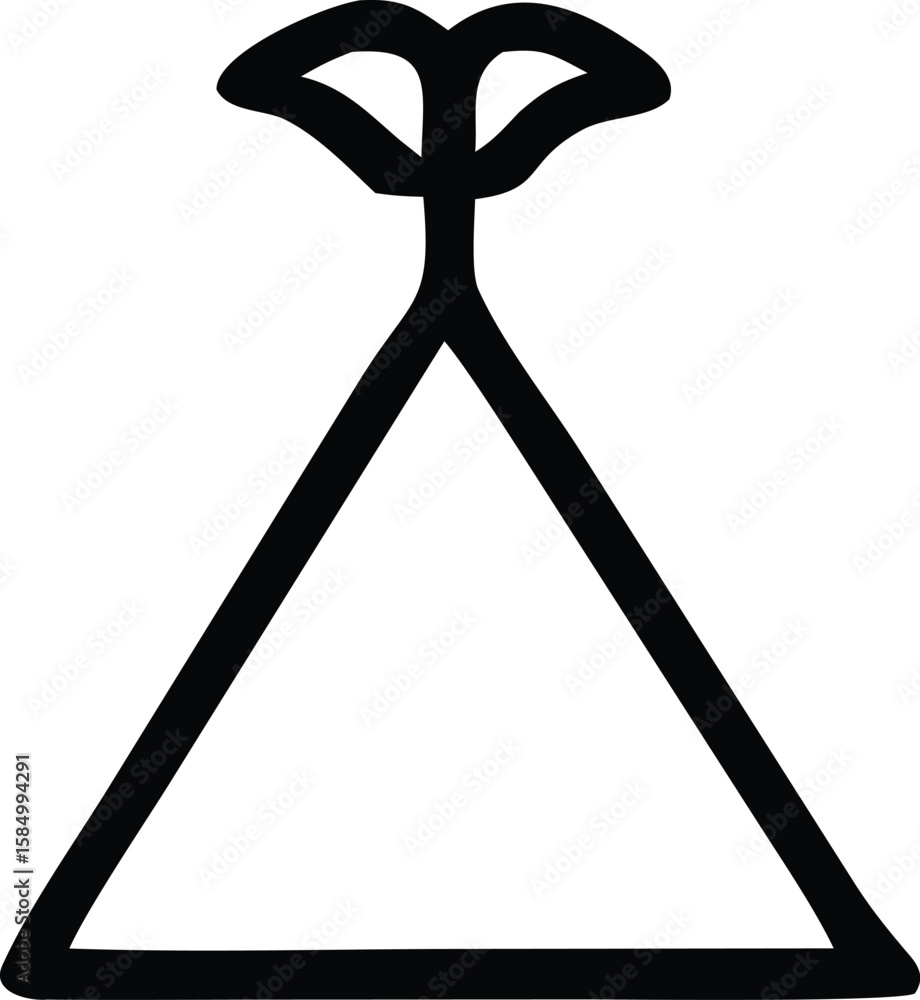 Poster a minimalist black symbol resembling a stylized tree or a primitive representation of a volcano with