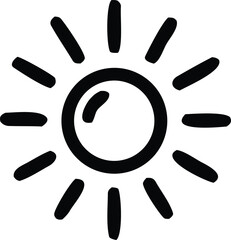 Simple black outline drawing of a stylized sun with rays and a central circle