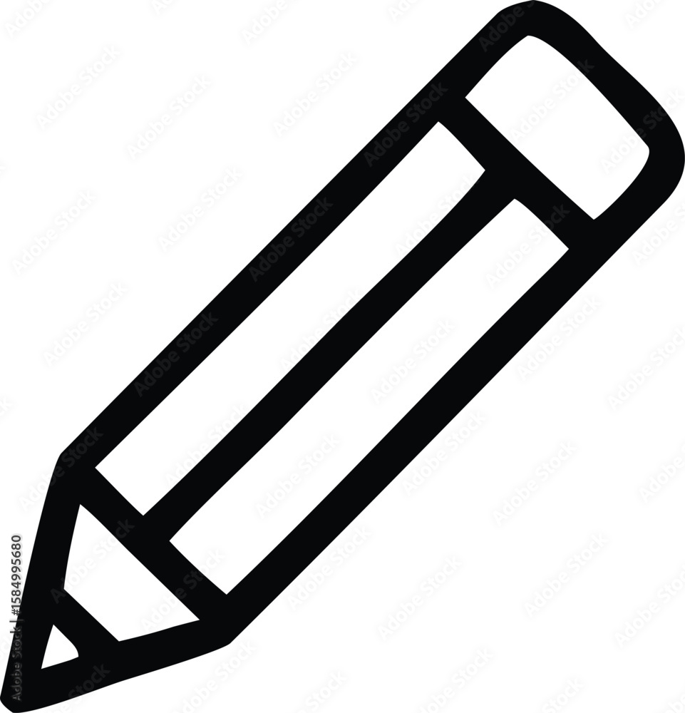 Poster a simple black outline icon of a pencil with a graphite tip and an eraser on a white background repr