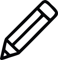 A simple black outline icon of a pencil with a graphite tip and an eraser on a white background representing writing and creativity