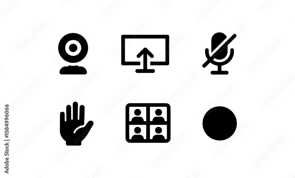 Poster minimalist video call interface icons set for modern apps and communication