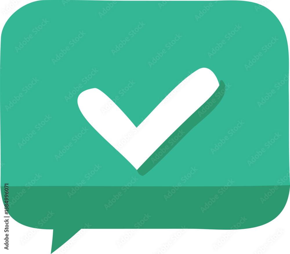 Aufkleber a simple green speech bubble icon featuring a bold white checkmark with a subtle shadow symbolizing 