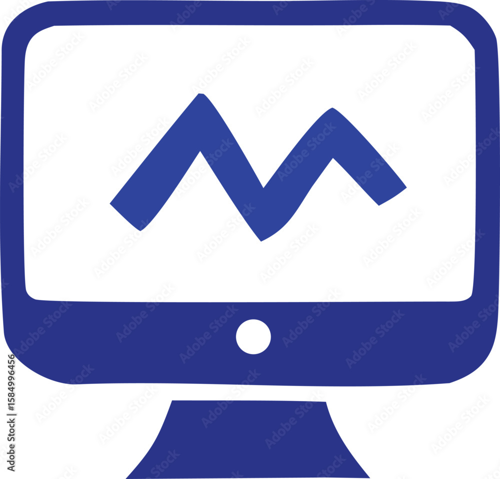 Poster a simple blue digital icon representing a computer monitor displaying a jagged blue line graph on a 