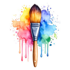 Paintbrush painting colorful watercolor splash on transparent background