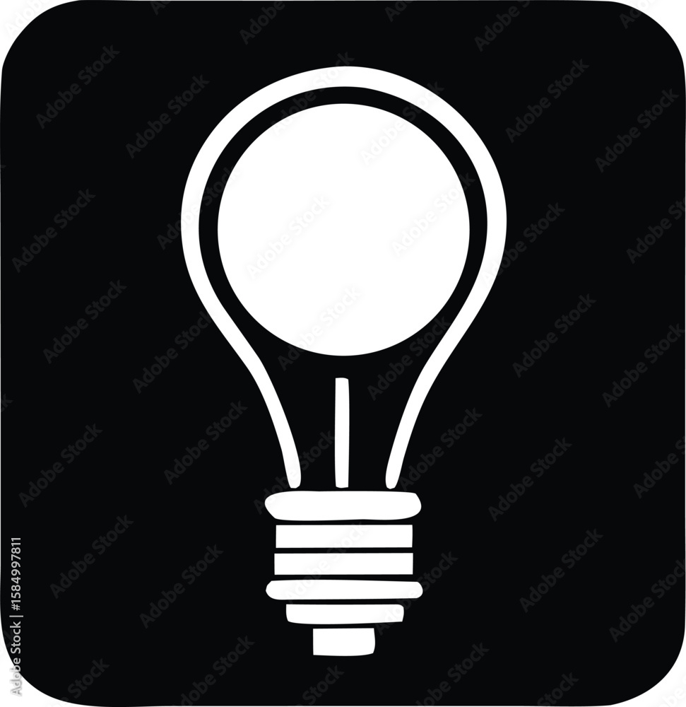Poster a stylized white light bulb icon with a rounded square black background representing innovation and 