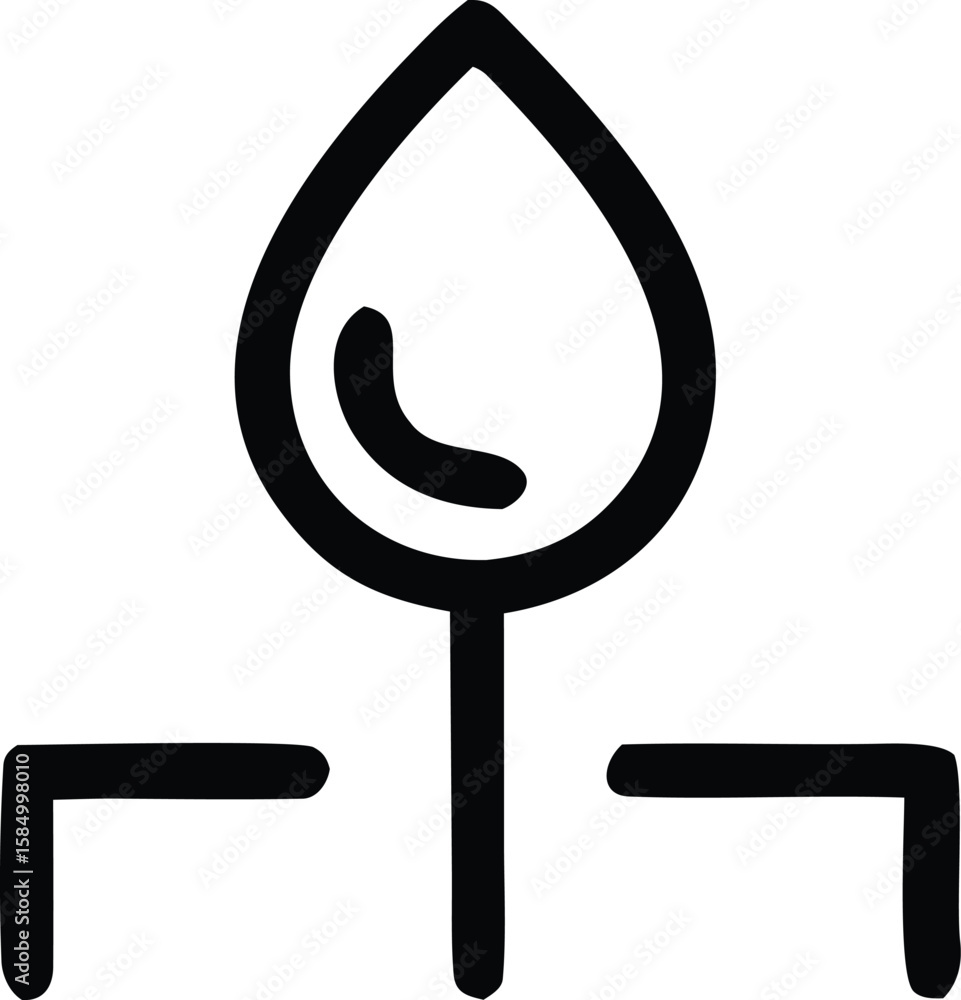Poster a simple black and white line drawing of a stylized water droplet with a curved internal shape and t
