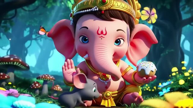Adorable Ganesha in Enchanted Forest.