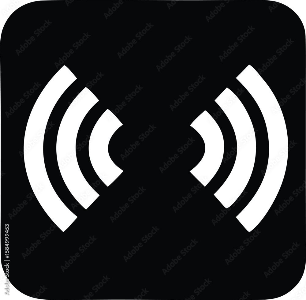 Poster simple black square icon with white concentric arcs symbolizing wireless signal transmission or comm