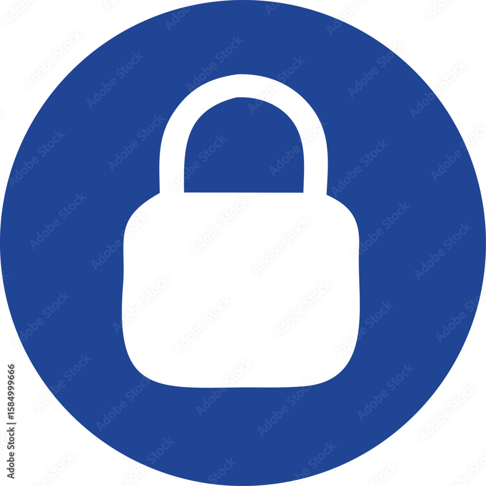 Poster a simple white padlock icon is centered within a solid blue circle representing security and protect