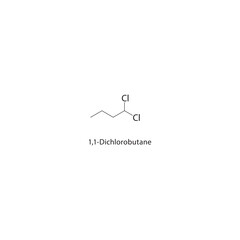 1,1-Dichlorobutane skeletal structure. halogen alkane compound schematic illustration. Simple diagram, chemical formula.