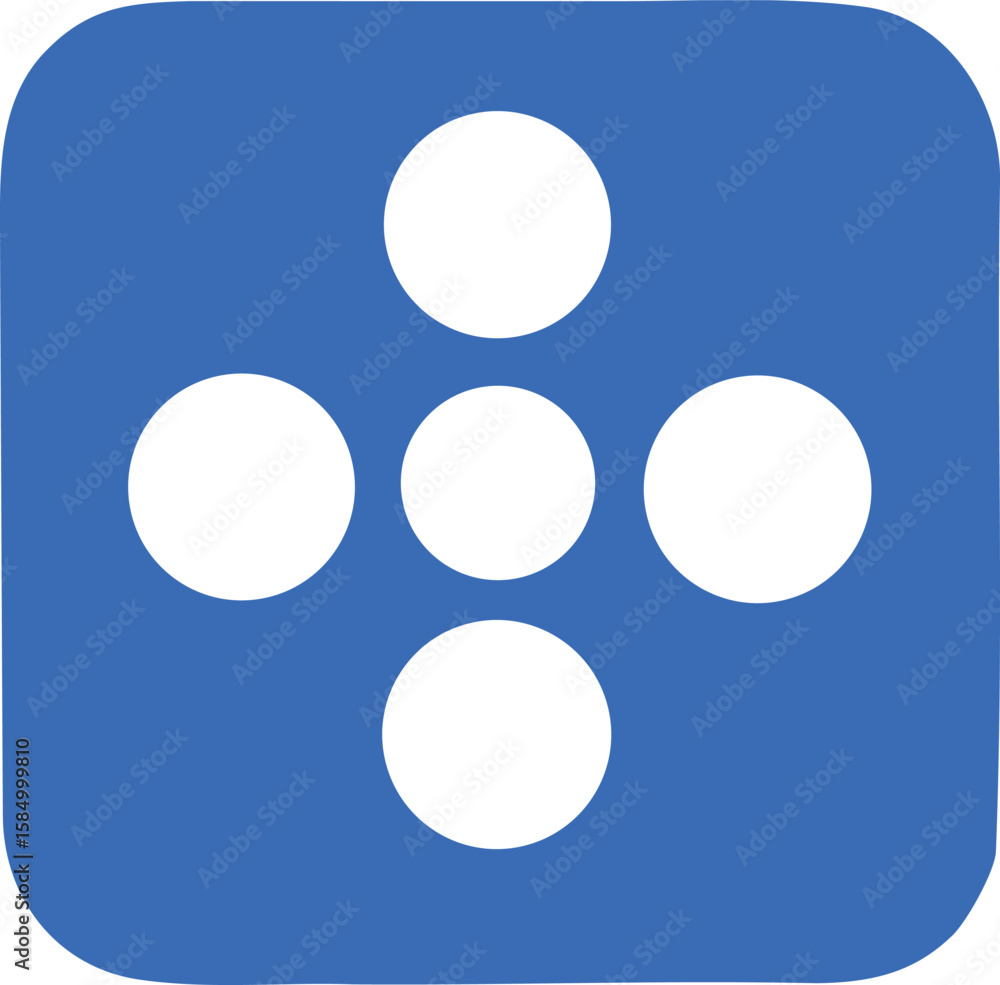 Poster a vibrant blue square with rounded corners featuring a symmetrical arrangement of five white circles