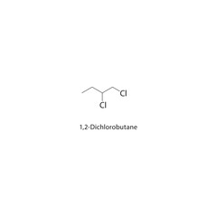 1,2-Dichlorobutane skeletal structure. halogen alkane compound schematic illustration. Simple diagram, chemical formula.