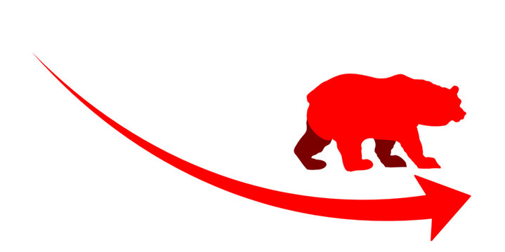 Bear and decrease arrow vector, symbolizing a bear market, decline, and pessimistic financial trends. Ideal for stock market analyses, investment warnings, or economic forecasts indicating downward