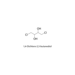 1,4-Dichloro-2,3-butanediol skeletal structure. diol compound schematic illustration. Simple diagram, chemical formula.