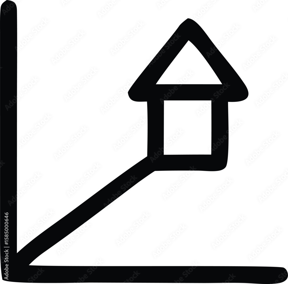 Poster abstract geometric representation of a house or building with a triangular roof on a simple line gra