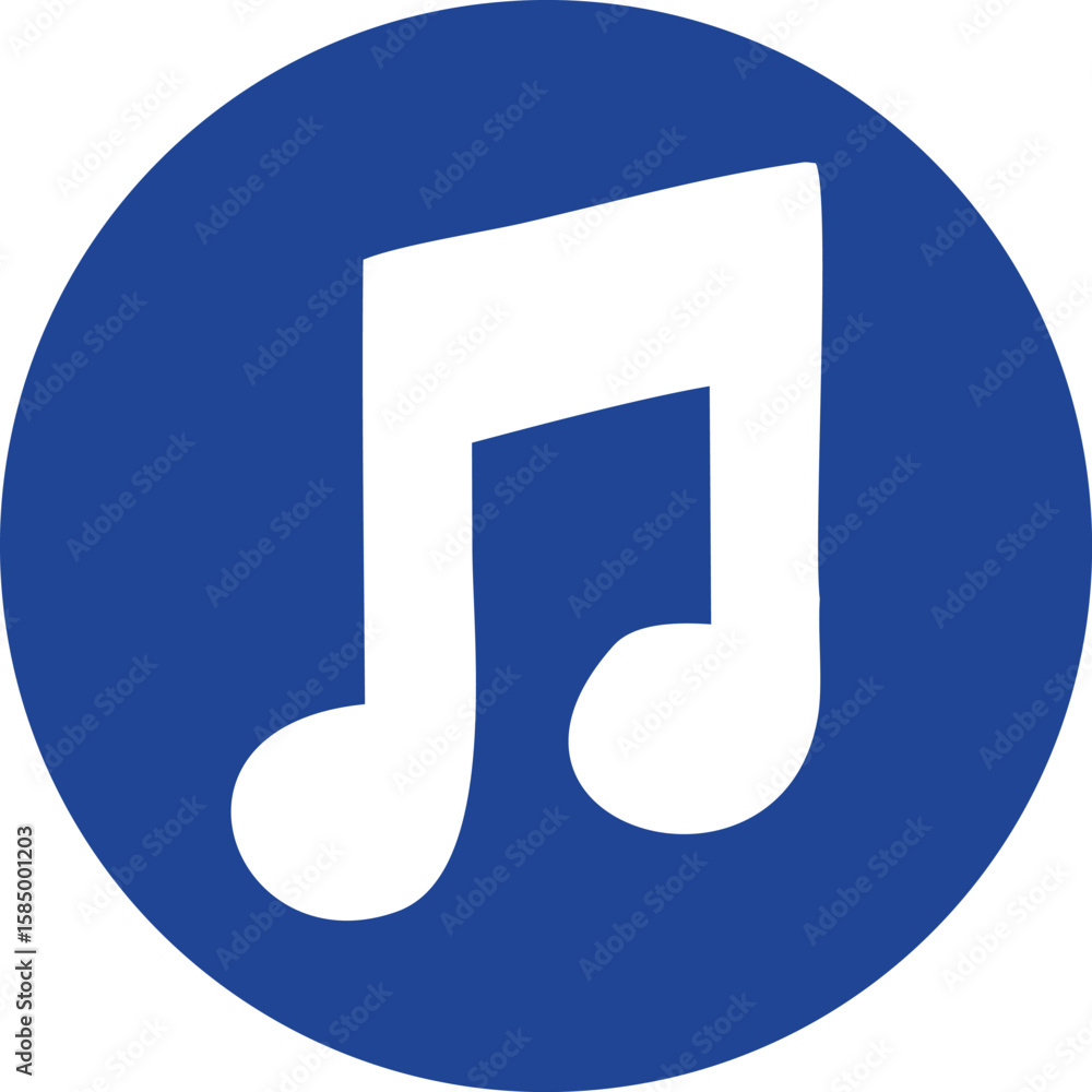Poster a simple white musical eighth note symbol is prominently displayed within a solid blue circular back