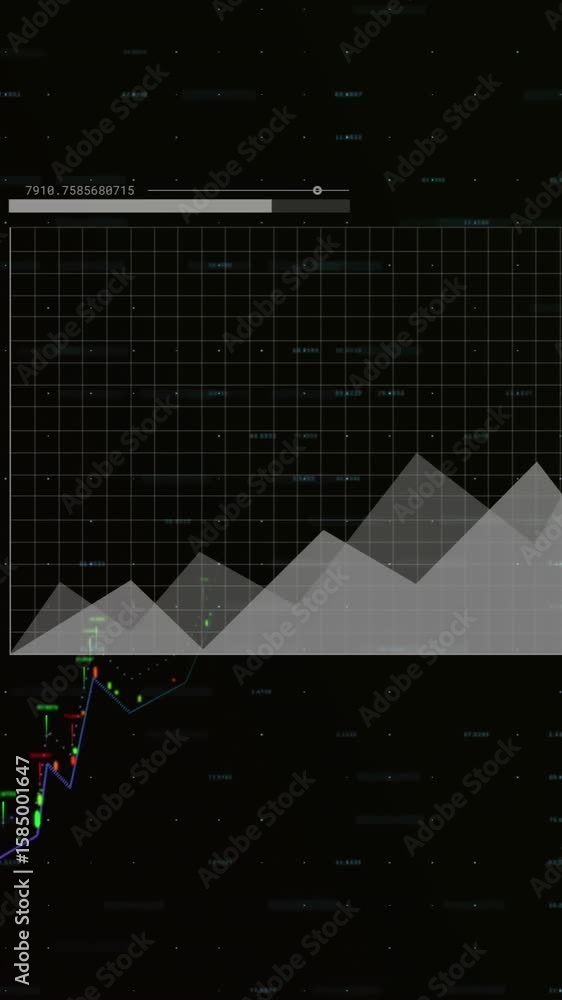 Poster animation of data processing over diagrams on black background