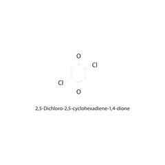 2,5-Dichloro-2,5-cyclohexadiene-1,4-dione skeletal structure. halogen diketone compound schematic illustration. Simple diagram, chemical formula.