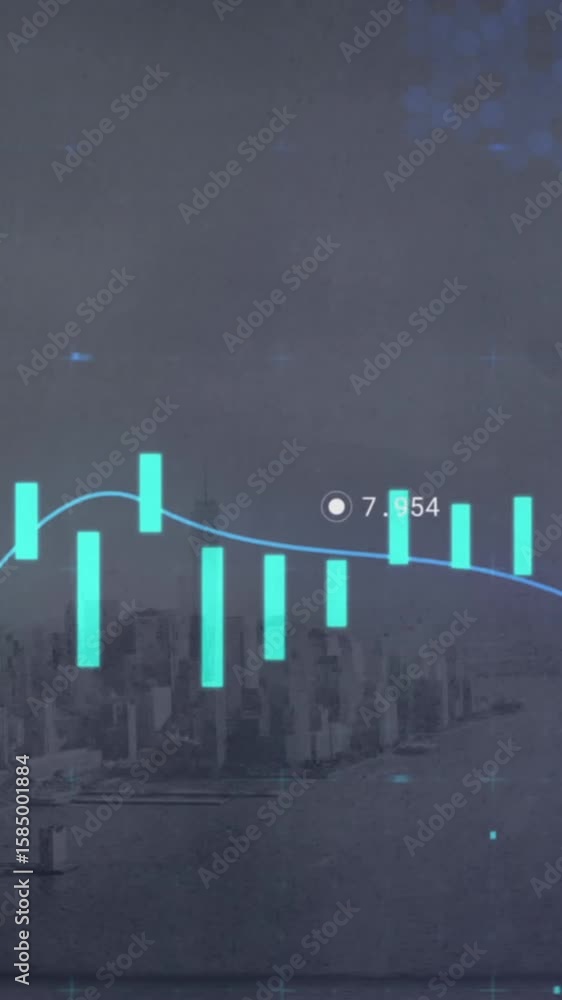 Poster animation of scopes and data processing over cityscape