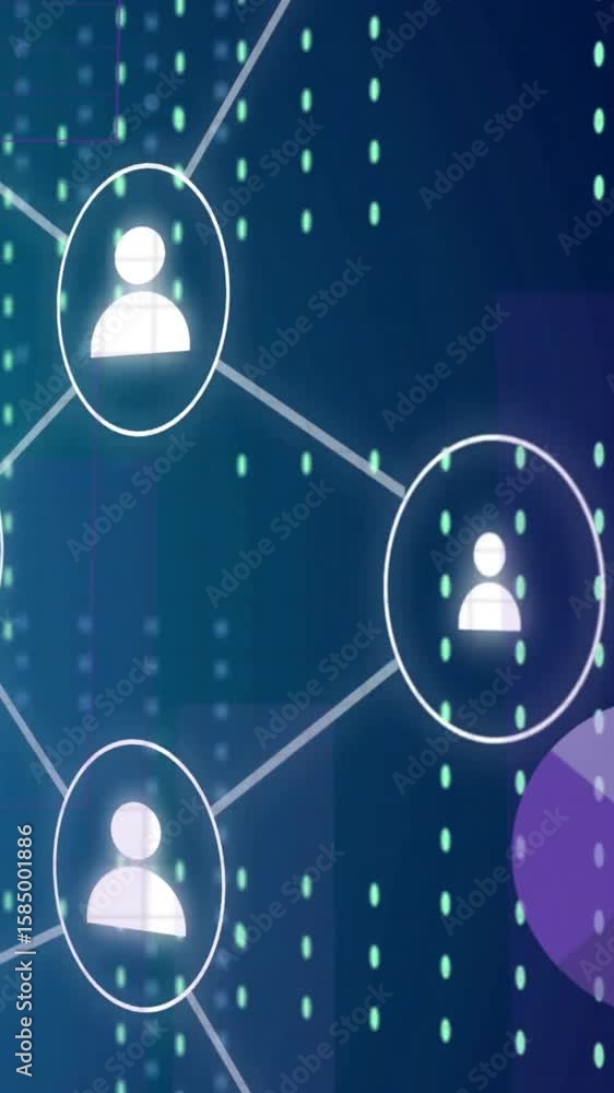 Poster collecting data and network connections animation over digital background with graphs