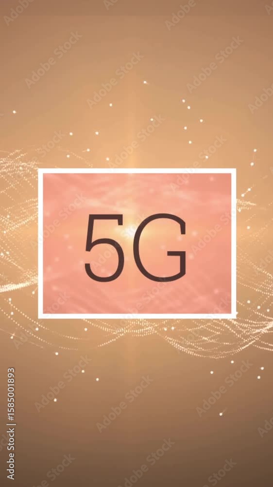 Poster animation of caucasian businessman using screen with 5g text and shapes