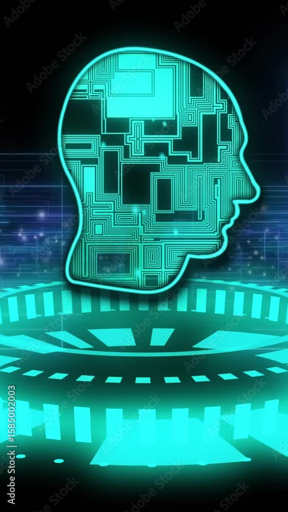 Aufkleber futuristic interface and digital circuit head, animating artificial intelligence