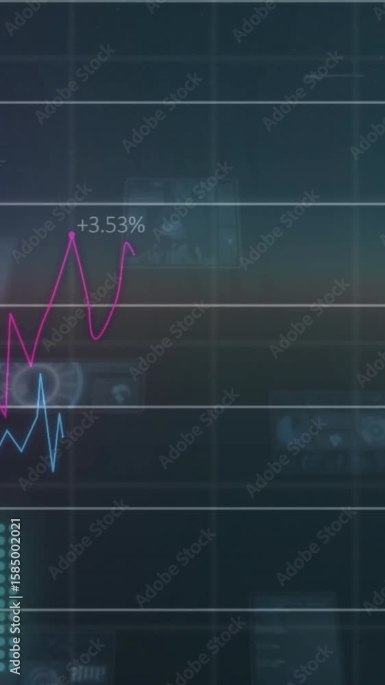 Poster animating financial data graph showing fluctuating stock prices over digital background