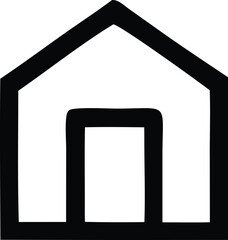 A minimalist black and white icon representing a simple house with a doorway conveying shelter and home