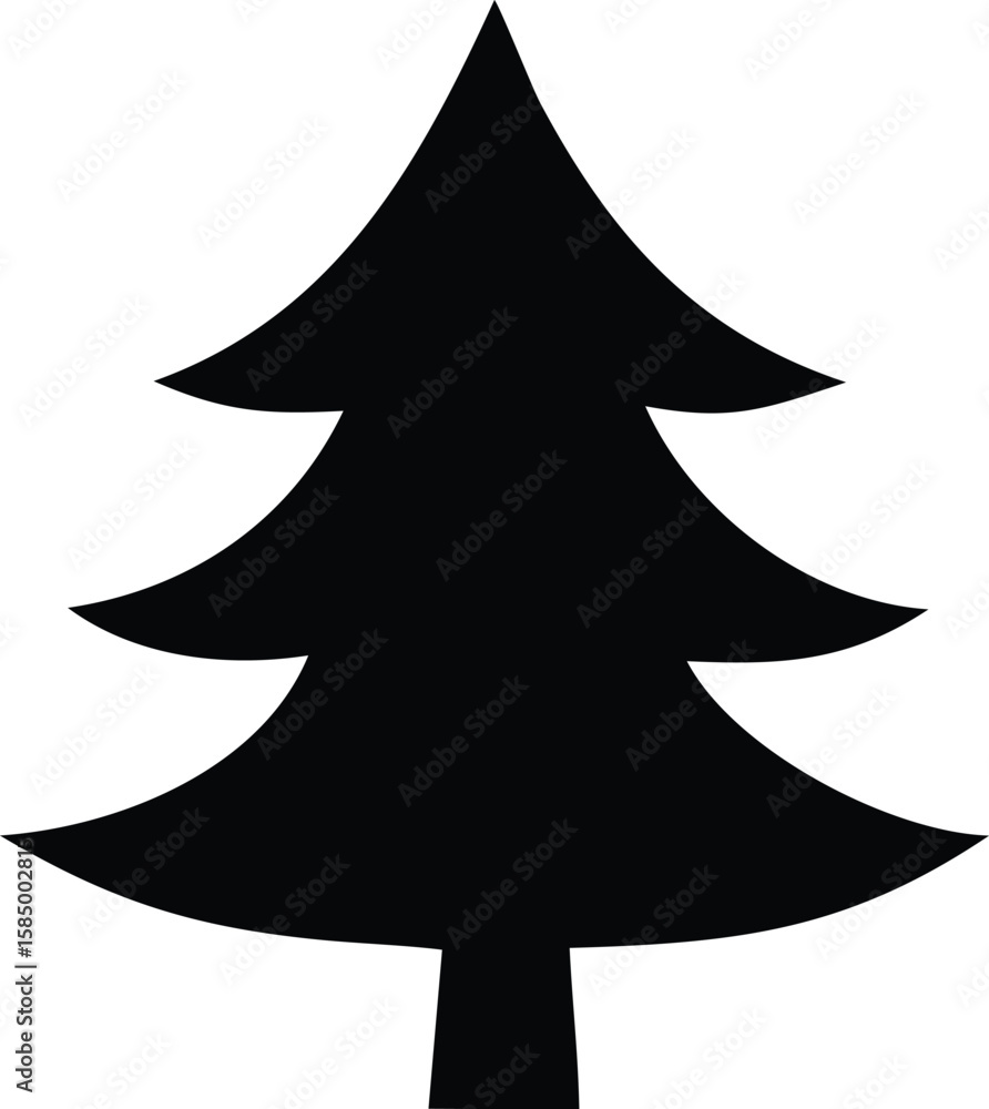 Aufkleber a simple stylized black silhouette of a fir tree with three distinct layers of branches against a cl