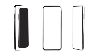 Three smartphone mockups showing different angles with blank screens for app or website presentation