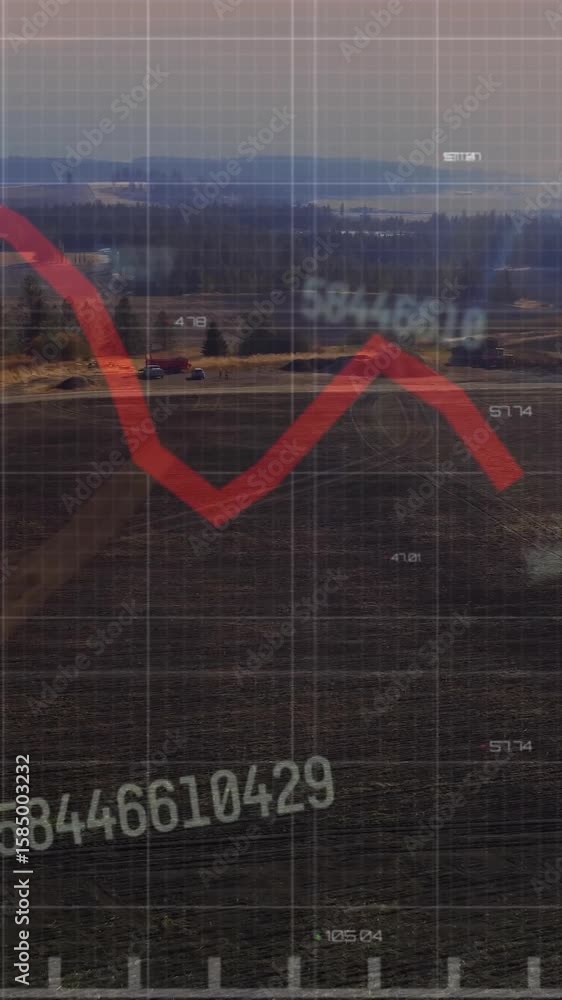 Wall mural animation of financial data processing over field