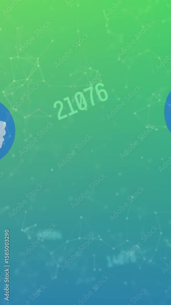 Poster animation of multiple falling networks of connections on blue background