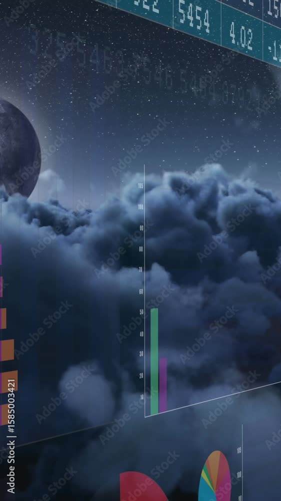 Poster Animation of financial data processing over sky with clouds