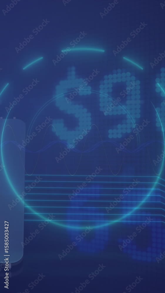 Poster animation of circle pattern and trading board over notebook against abstract texture on table