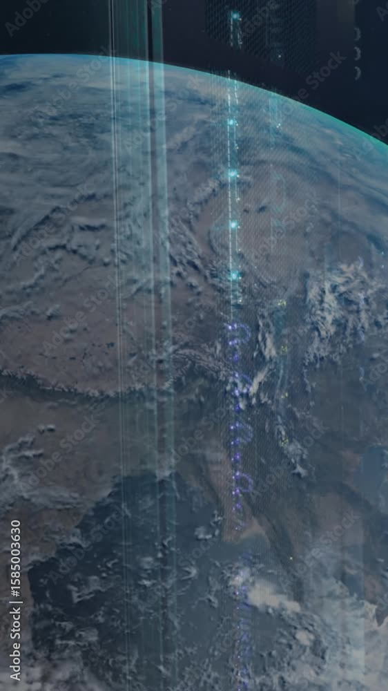 Poster animation of a globe against computer server room