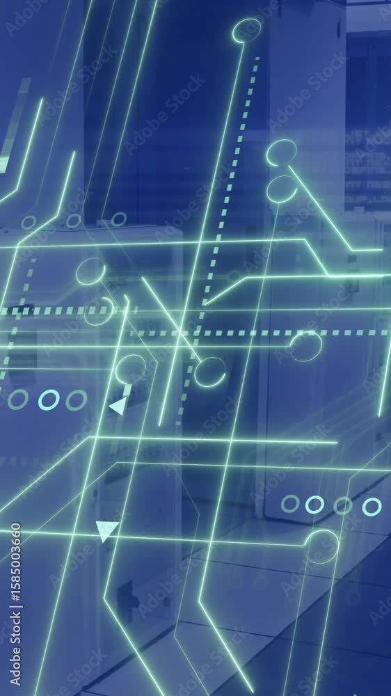 Poster Animation of circuit board and data processing over computer servers
