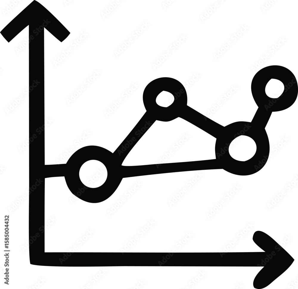 Poster a simple black and white line graph with connected circular data points illustrating an upward trend
