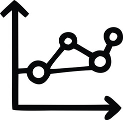 A simple black and white line graph with connected circular data points illustrating an upward trend and growth over time