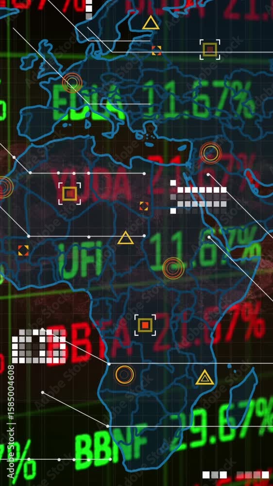 Poster animation of data processing over black background