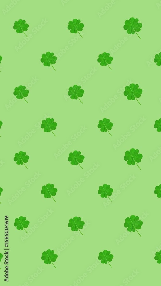 Poster animation of rows of pulsating clover leaves on green background