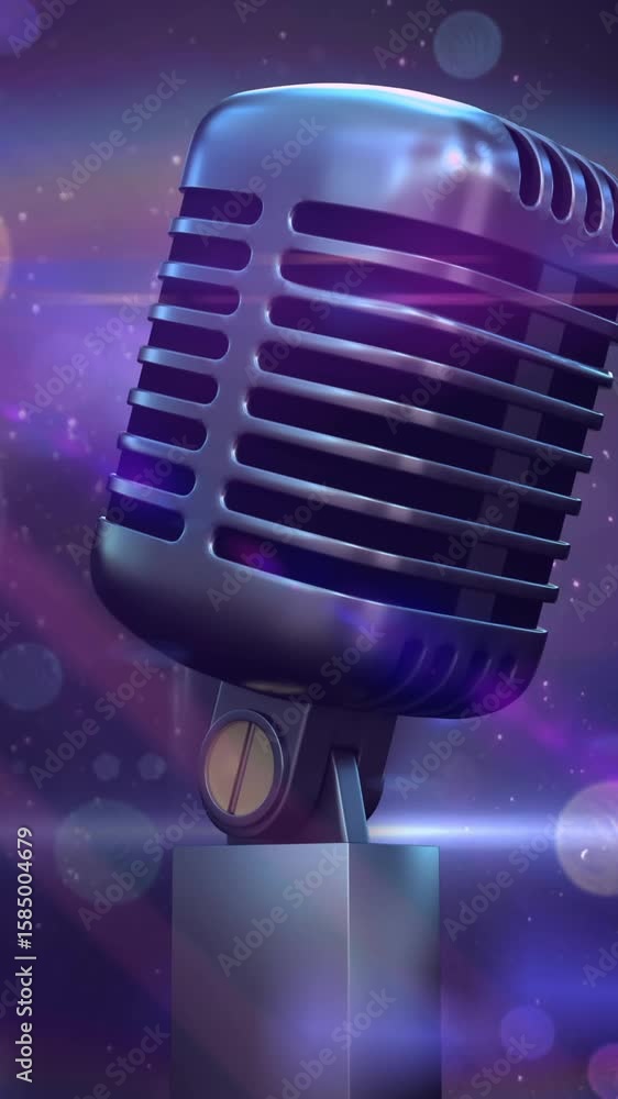 Poster composition of retro microphone over spots of light and bokeh