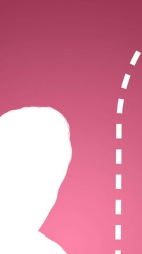 Animation of silhouette of handball player holding ball over court boundaries on pink background
